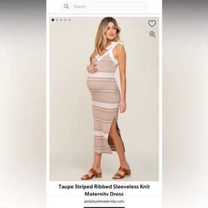 Maternity striped ribbed sleeveless dress with tie straps